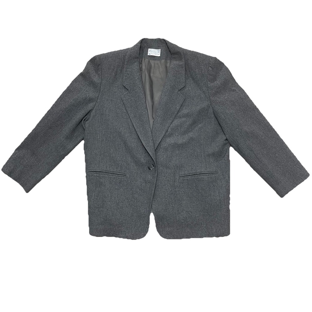 Pendleton Woolen Mills 100% Gray Pure Virgin Wool Faux Pocket Button‎ Blazer 22